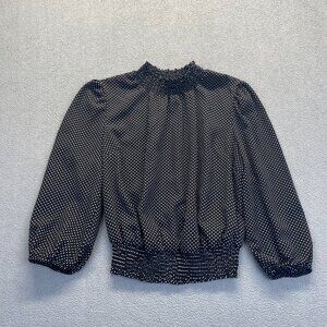 Monteau Los Angeles Teens XL Black White Polka Dot Hi Neck Smocked Waist Top